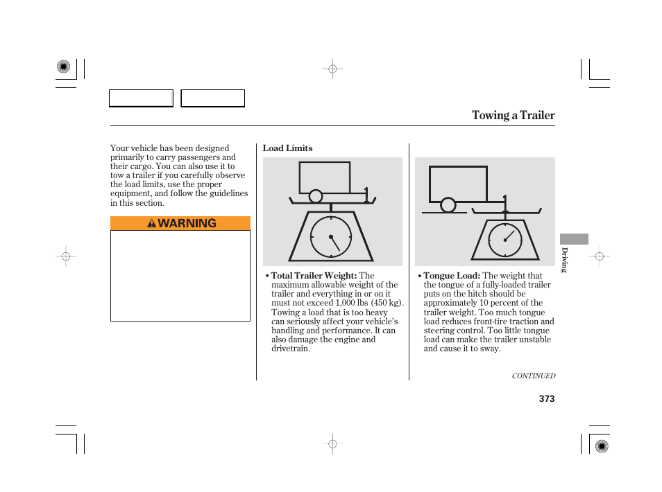 Towing a trailer | Acura 2007 RL - Owner's Manual User Manual | Page 375 / 491