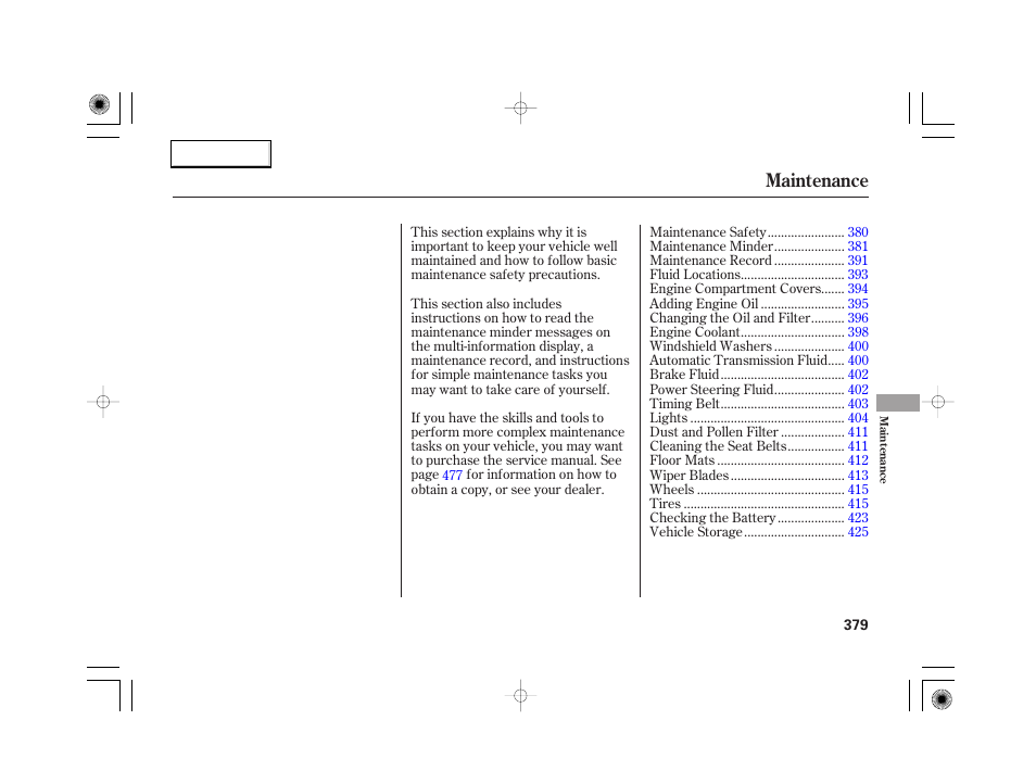 Maintenance | Acura 2007 RL - Owner's Manual User Manual | Page 381 / 491