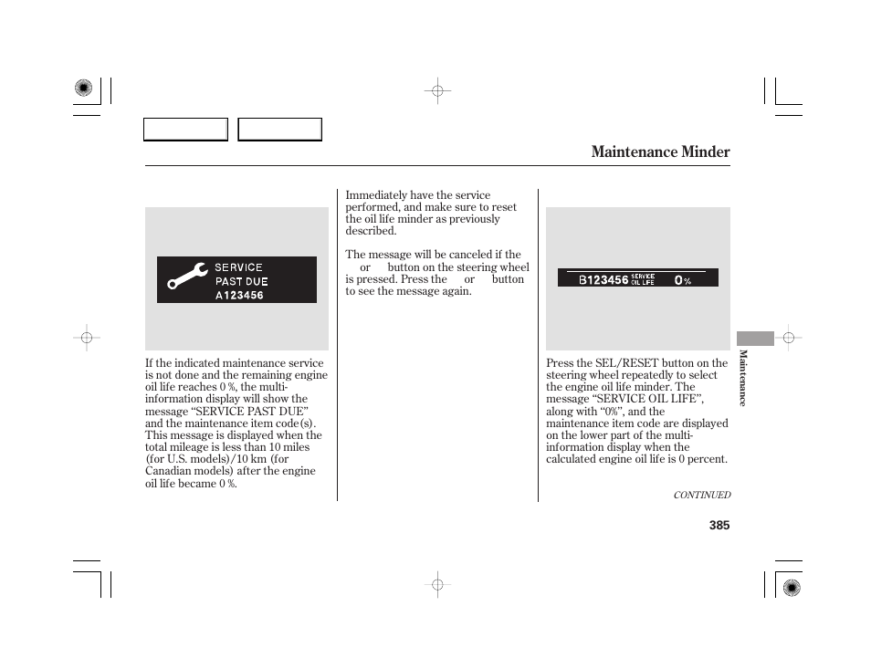 Maintenance minder | Acura 2007 RL - Owner's Manual User Manual | Page 387 / 491