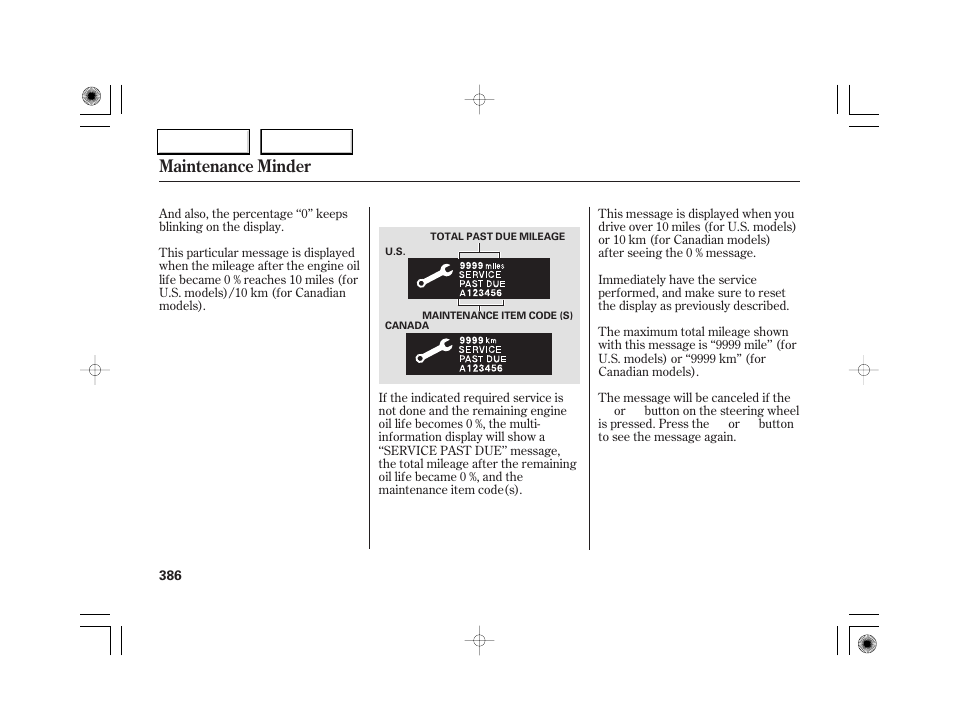 Maintenance minder | Acura 2007 RL - Owner's Manual User Manual | Page 388 / 491