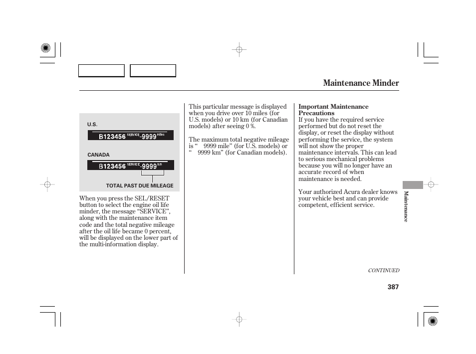 Maintenance minder | Acura 2007 RL - Owner's Manual User Manual | Page 389 / 491
