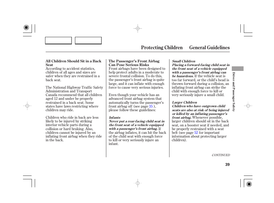 Protecting children general guidelines | Acura 2007 RL - Owner's Manual User Manual | Page 41 / 491