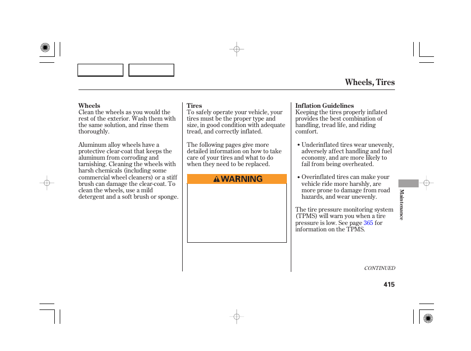 Wheels, tires | Acura 2007 RL - Owner's Manual User Manual | Page 417 / 491