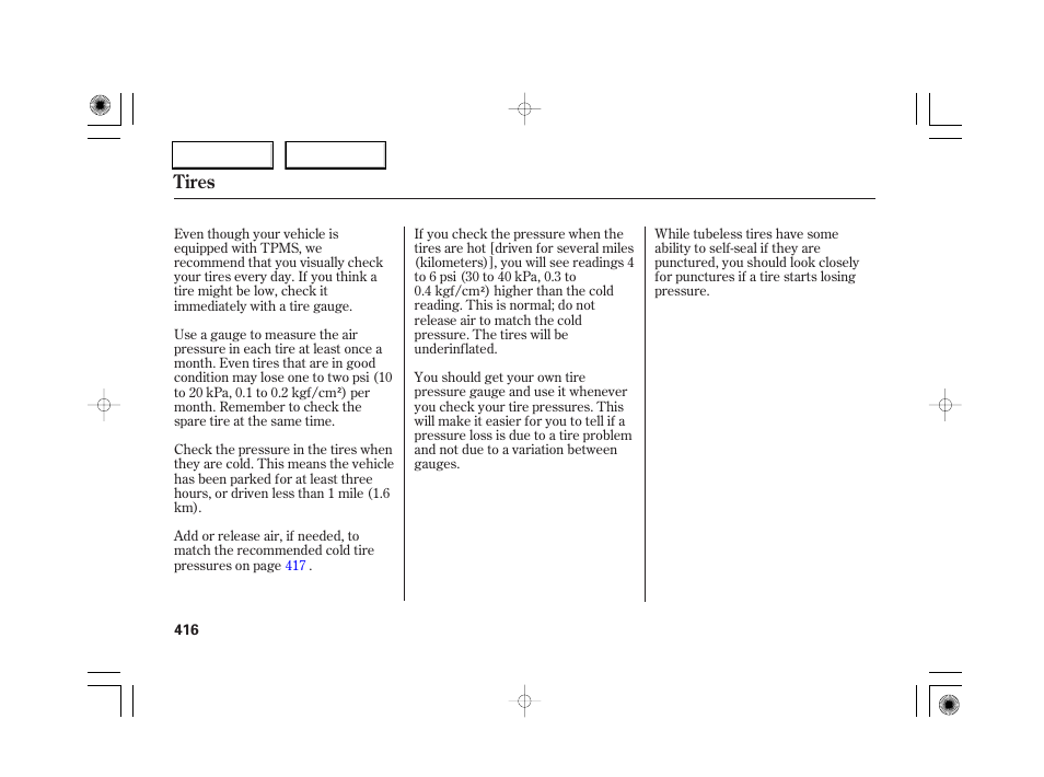 Tires | Acura 2007 RL - Owner's Manual User Manual | Page 418 / 491