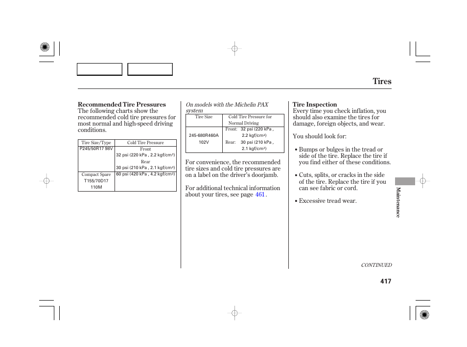 Tires | Acura 2007 RL - Owner's Manual User Manual | Page 419 / 491
