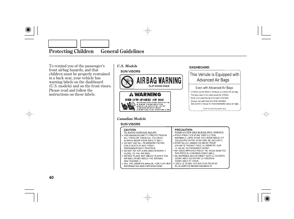 Protecting children general guidelines | Acura 2007 RL - Owner's Manual User Manual | Page 42 / 491