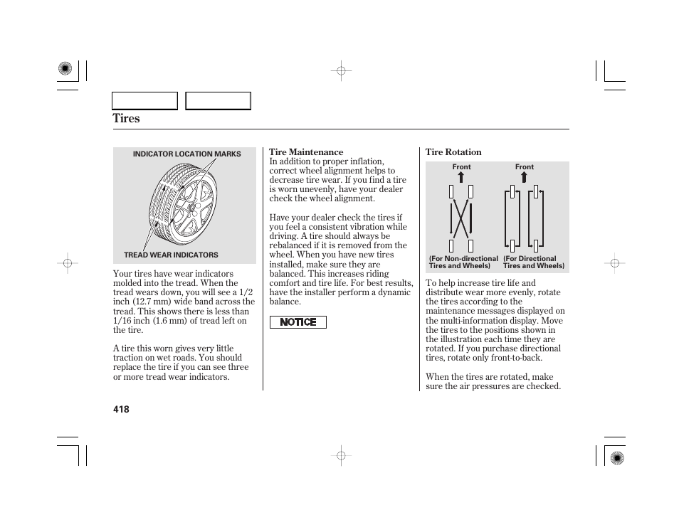 Tires | Acura 2007 RL - Owner's Manual User Manual | Page 420 / 491