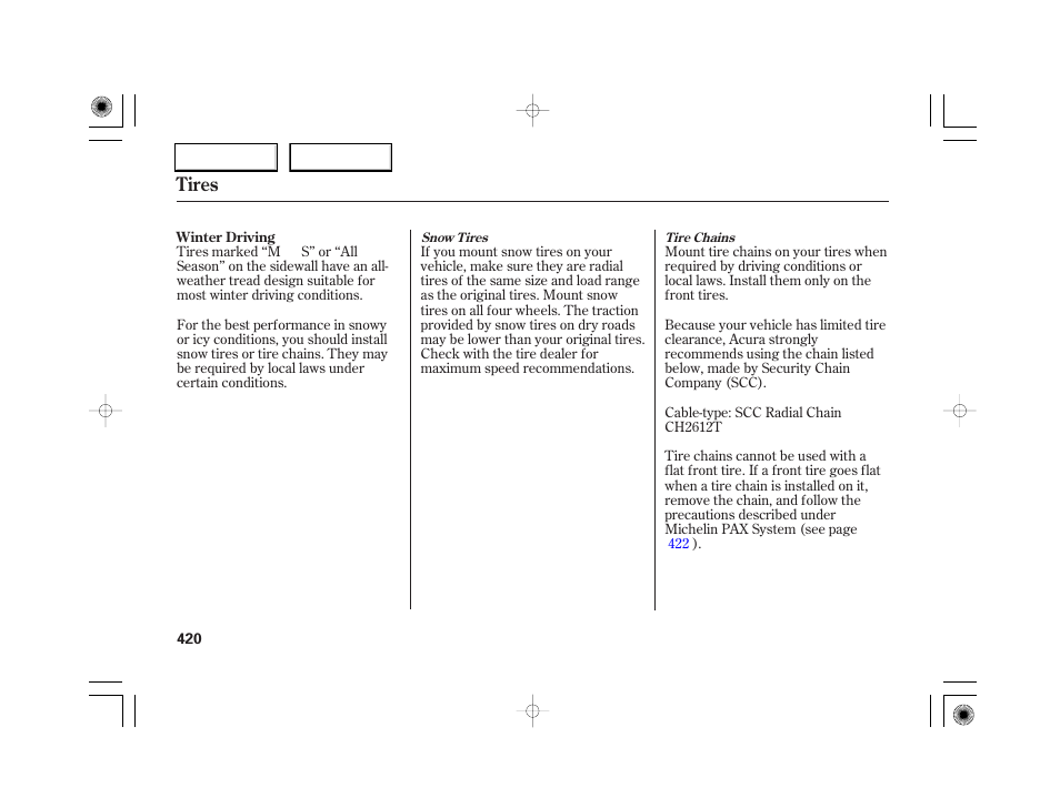 Tires | Acura 2007 RL - Owner's Manual User Manual | Page 422 / 491