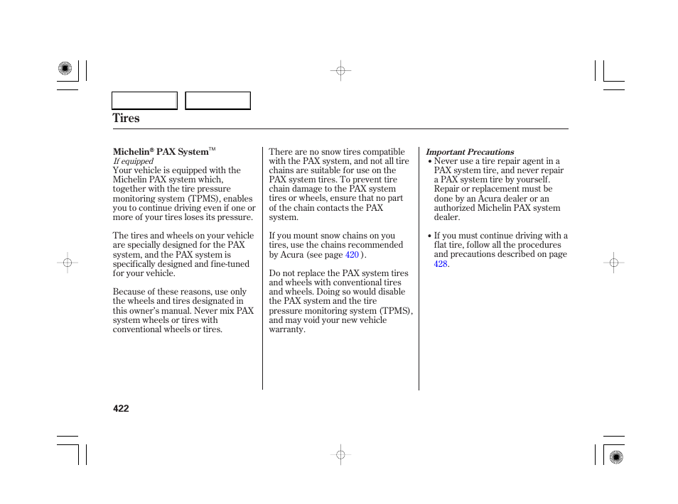 Tires | Acura 2007 RL - Owner's Manual User Manual | Page 424 / 491