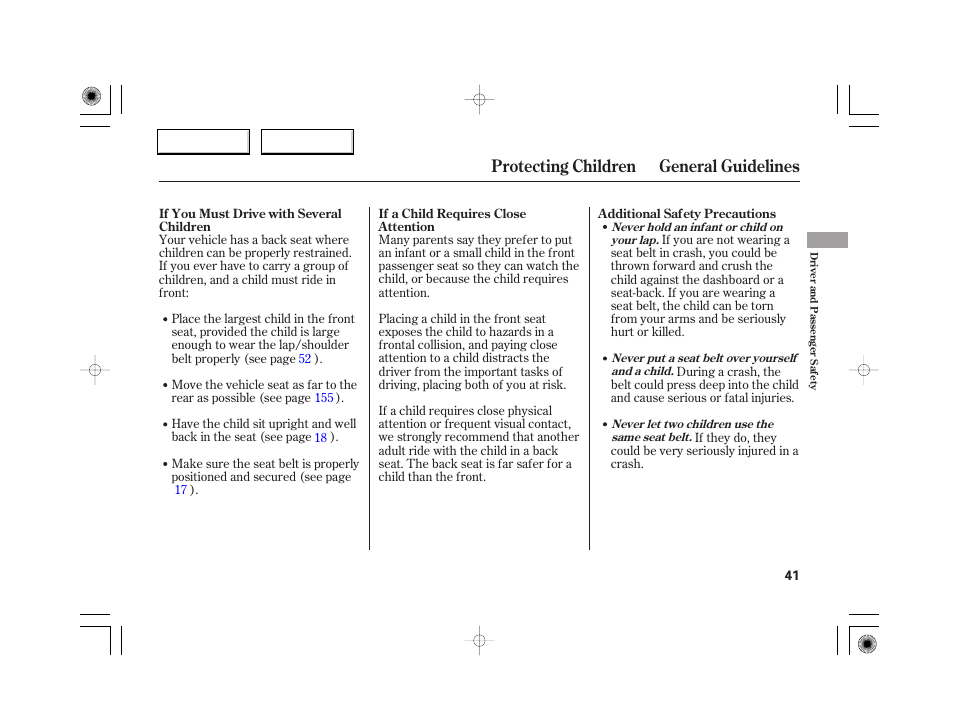 Protecting children general guidelines | Acura 2007 RL - Owner's Manual User Manual | Page 43 / 491