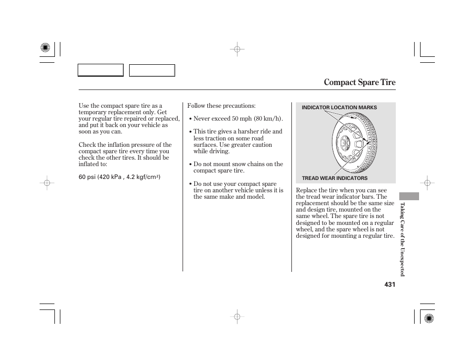 Compact spare tire | Acura 2007 RL - Owner's Manual User Manual | Page 433 / 491