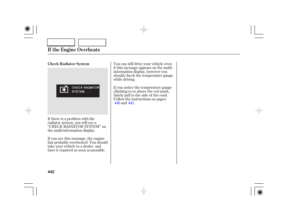 If the engine overheats | Acura 2007 RL - Owner's Manual User Manual | Page 444 / 491