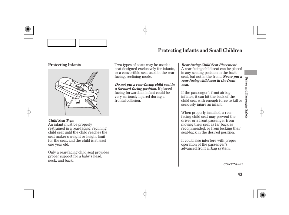 Protecting infants and small children | Acura 2007 RL - Owner's Manual User Manual | Page 45 / 491