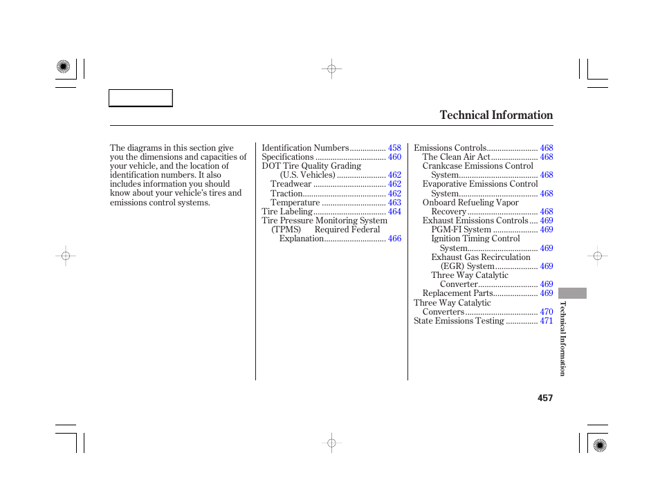 Technical information | Acura 2007 RL - Owner's Manual User Manual | Page 459 / 491