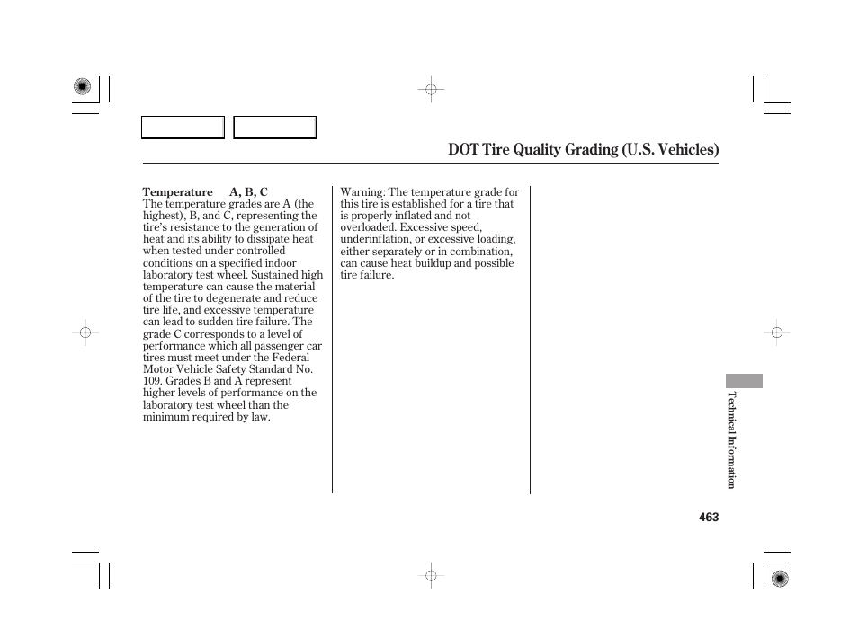 Dot tire quality grading (u.s. vehicles) | Acura 2007 RL - Owner's Manual User Manual | Page 465 / 491