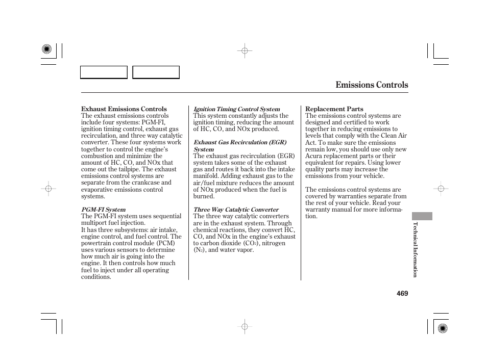 Emissions controls | Acura 2007 RL - Owner's Manual User Manual | Page 471 / 491