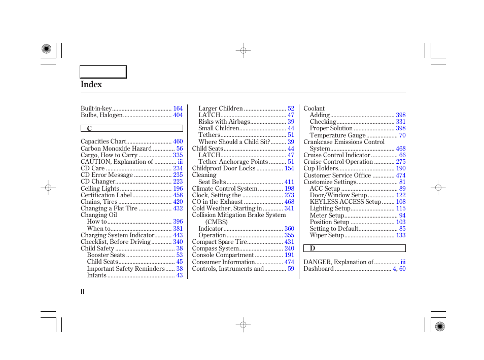 Index | Acura 2007 RL - Owner's Manual User Manual | Page 482 / 491