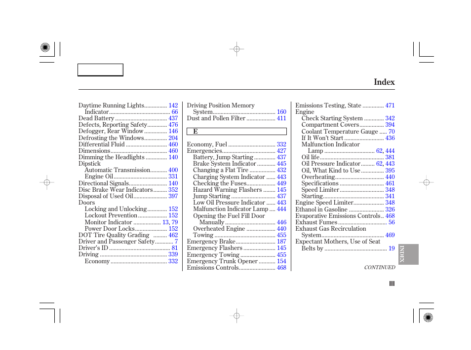 Index | Acura 2007 RL - Owner's Manual User Manual | Page 483 / 491
