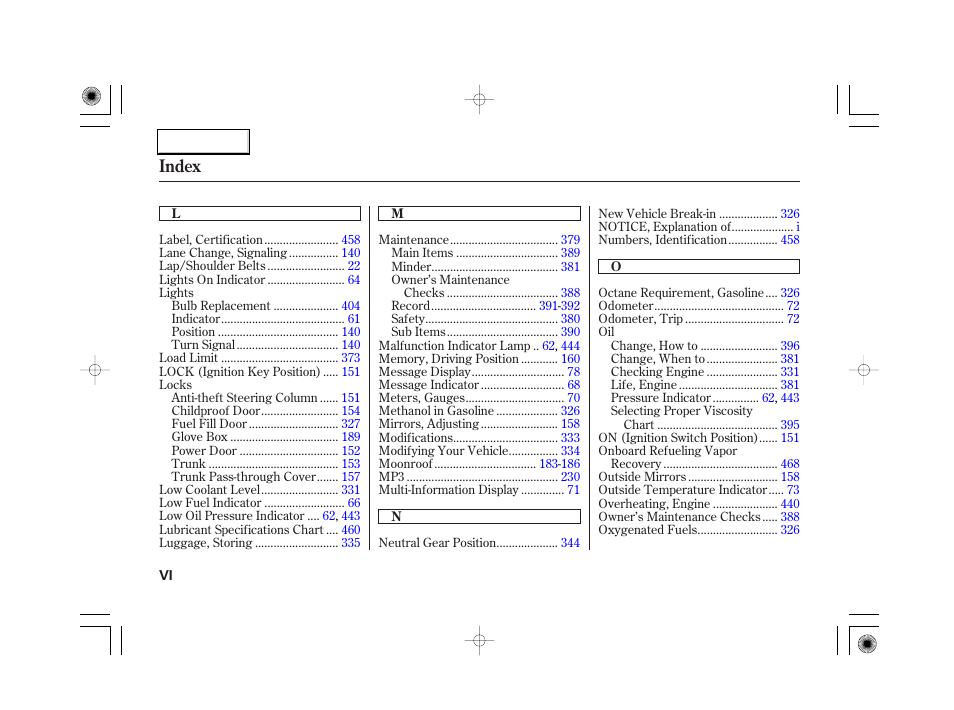 Index | Acura 2007 RL - Owner's Manual User Manual | Page 486 / 491