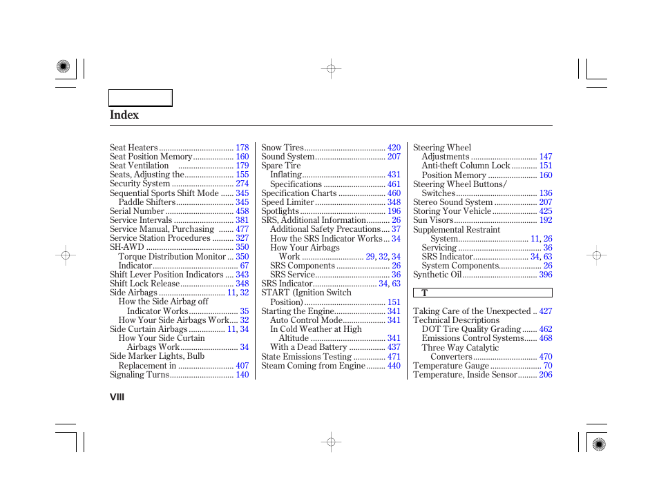 Index | Acura 2007 RL - Owner's Manual User Manual | Page 488 / 491