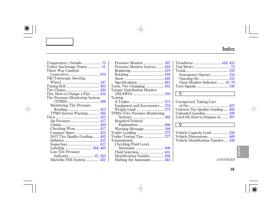 Index | Acura 2007 RL - Owner's Manual User Manual | Page 489 / 491