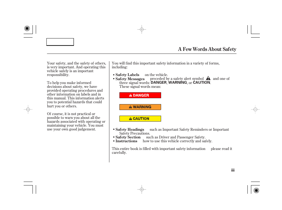 A few words about safety | Acura 2007 RL - Owner's Manual User Manual | Page 5 / 491