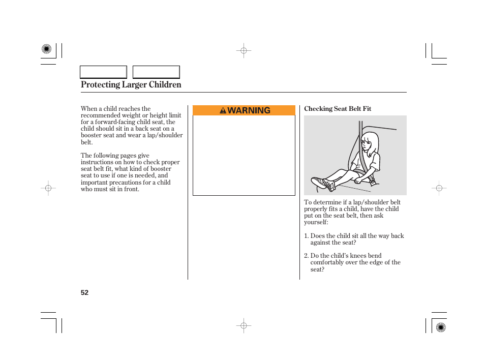 Protecting larger children | Acura 2007 RL - Owner's Manual User Manual | Page 54 / 491