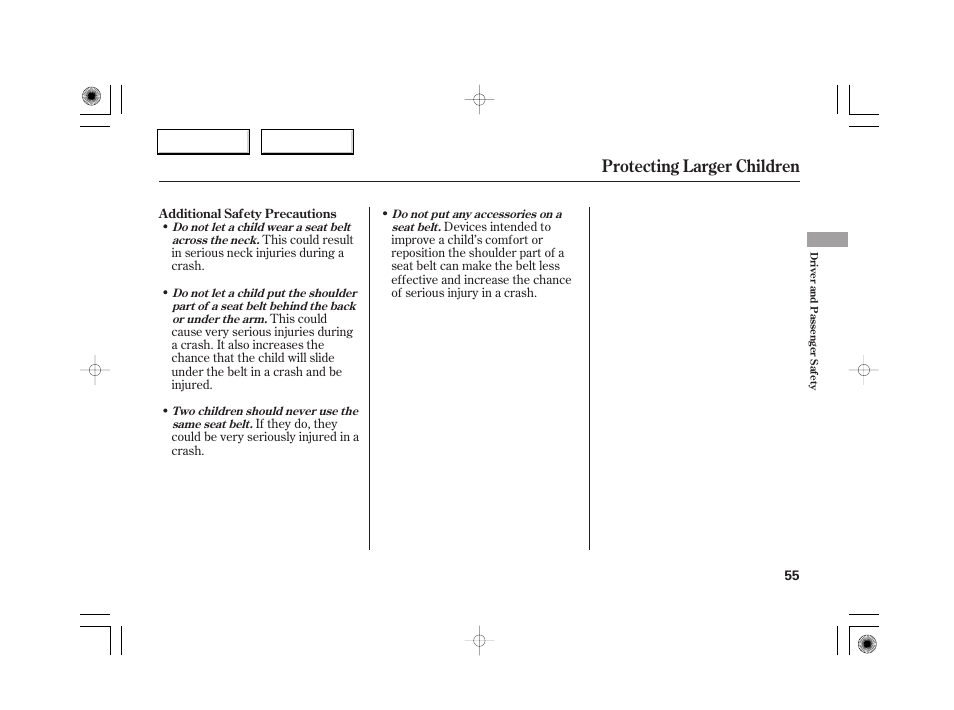Protecting larger children | Acura 2007 RL - Owner's Manual User Manual | Page 57 / 491