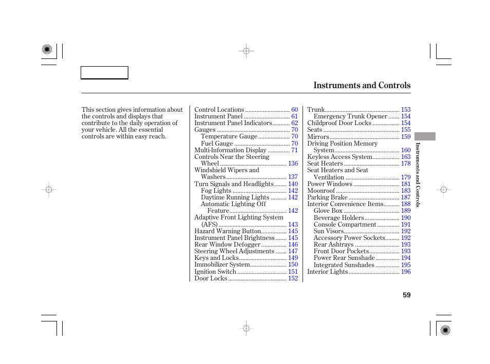 Instruments and controls | Acura 2007 RL - Owner's Manual User Manual | Page 61 / 491