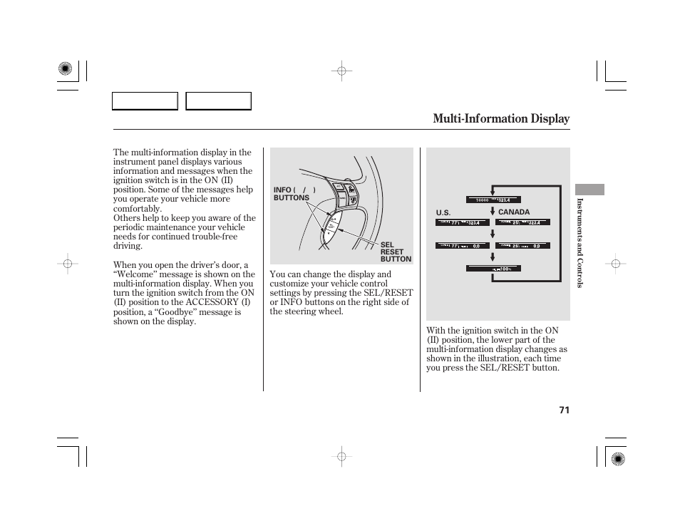 Multi-information display | Acura 2007 RL - Owner's Manual User Manual | Page 73 / 491