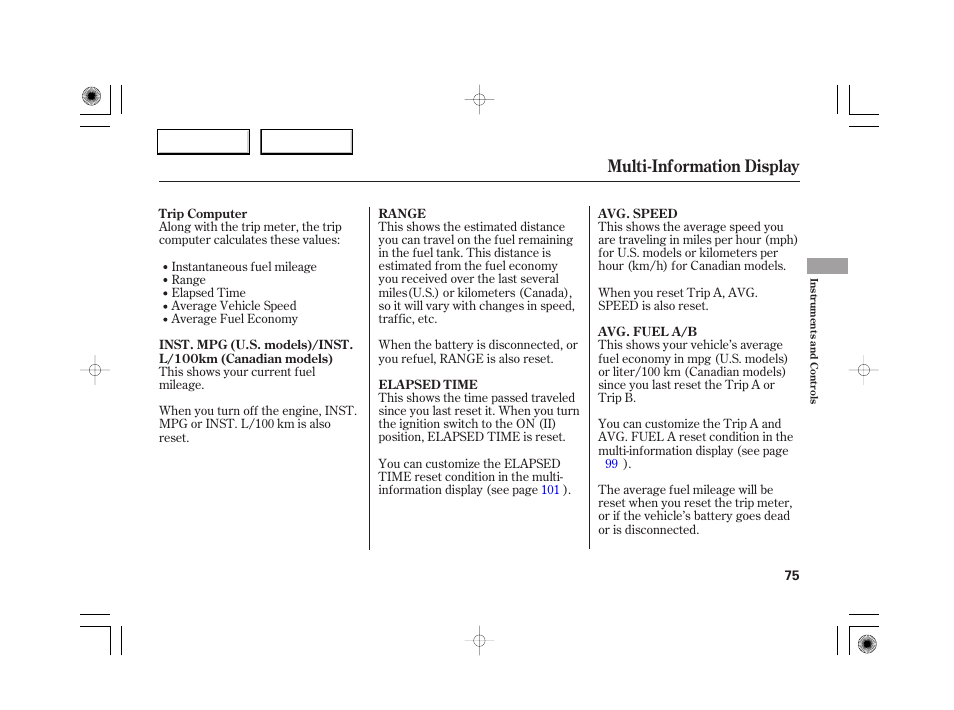 Multi-information display | Acura 2007 RL - Owner's Manual User Manual | Page 77 / 491