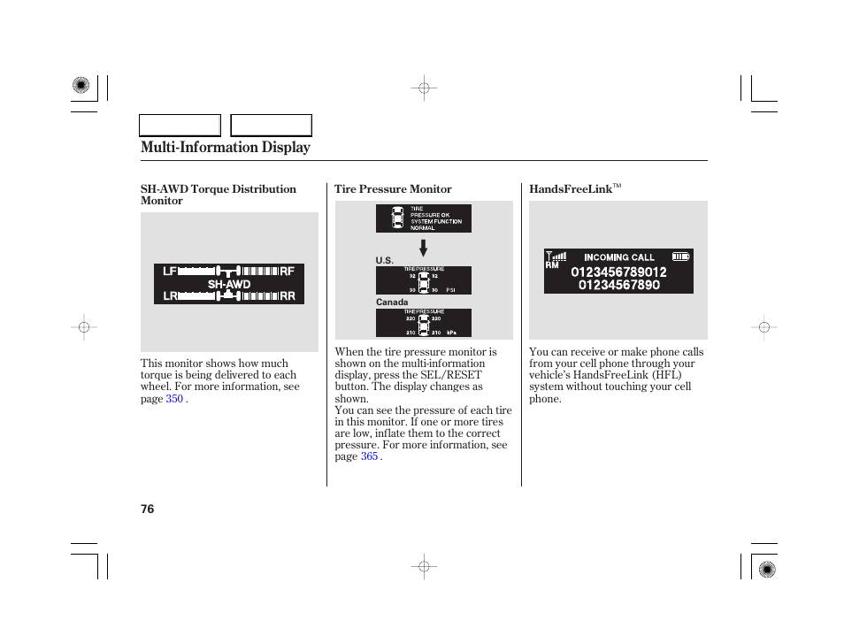 Multi-information display | Acura 2007 RL - Owner's Manual User Manual | Page 78 / 491