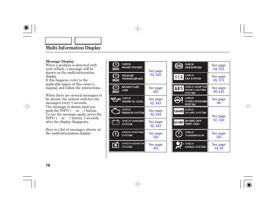 Multi-information display | Acura 2007 RL - Owner's Manual User Manual | Page 80 / 491