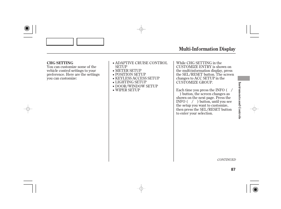 Multi-information display | Acura 2007 RL - Owner's Manual User Manual | Page 89 / 491