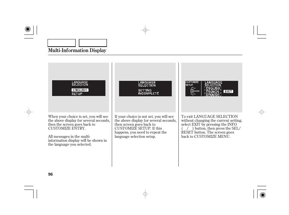 Multi-information display | Acura 2007 RL - Owner's Manual User Manual | Page 98 / 491