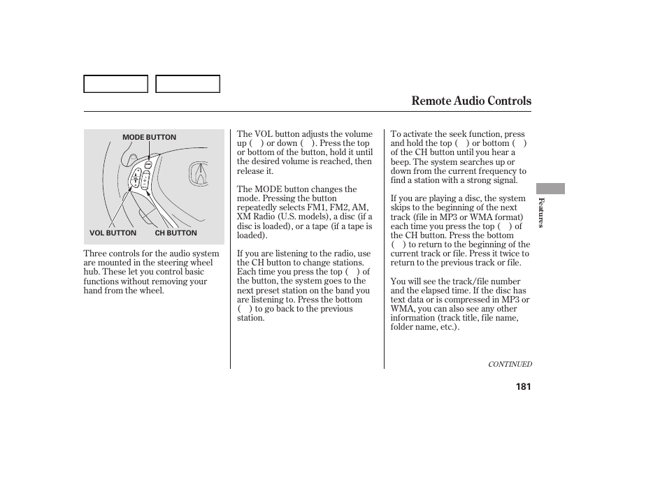 Remote audio controls | Acura 2007 TL - Owner's Manual User Manual | Page 184 / 369