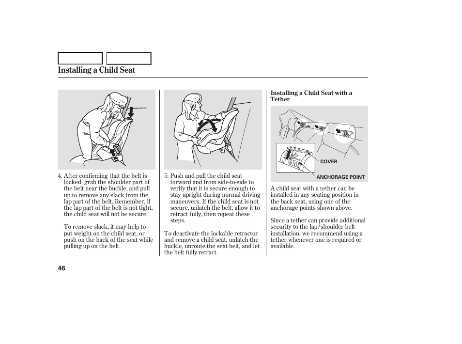 Installing a child seat | Acura 2007 TL - Owner's Manual User Manual | Page 49 / 369