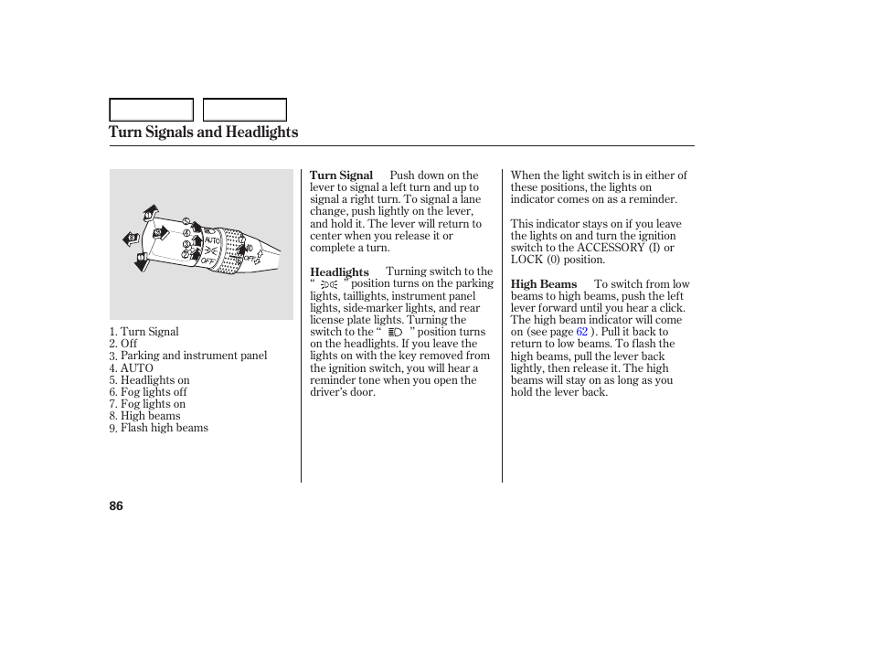 Turn signals and headlights | Acura 2007 TL - Owner's Manual User Manual | Page 89 / 369