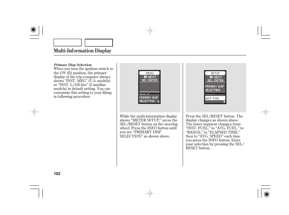 Multi-information display | Acura 2007 TSX - Owner's Manual User Manual | Page 105 / 379