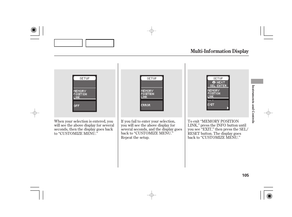 Multi-information display | Acura 2007 TSX - Owner's Manual User Manual | Page 108 / 379