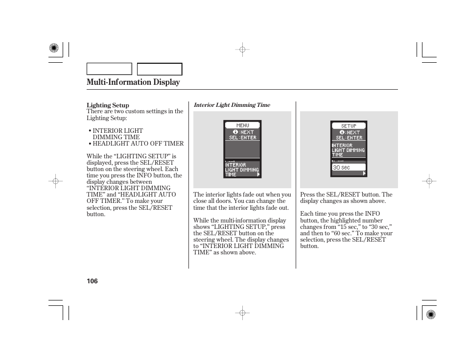 Multi-information display | Acura 2007 TSX - Owner's Manual User Manual | Page 109 / 379