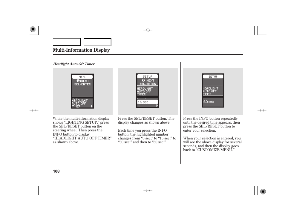 Multi-information display | Acura 2007 TSX - Owner's Manual User Manual | Page 111 / 379