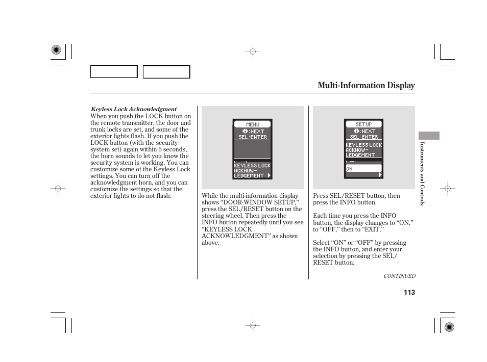 Multi-information display | Acura 2007 TSX - Owner's Manual User Manual | Page 116 / 379