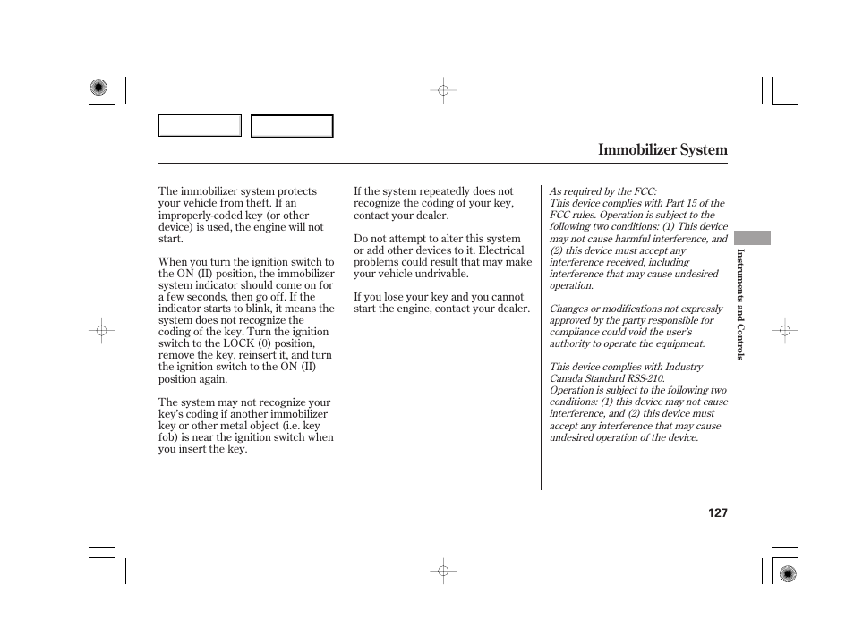 Immobilizer system | Acura 2007 TSX - Owner's Manual User Manual | Page 130 / 379