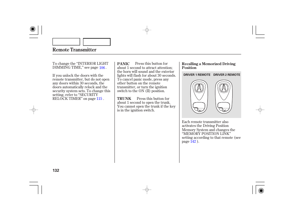 Remote transmitter | Acura 2007 TSX - Owner's Manual User Manual | Page 135 / 379