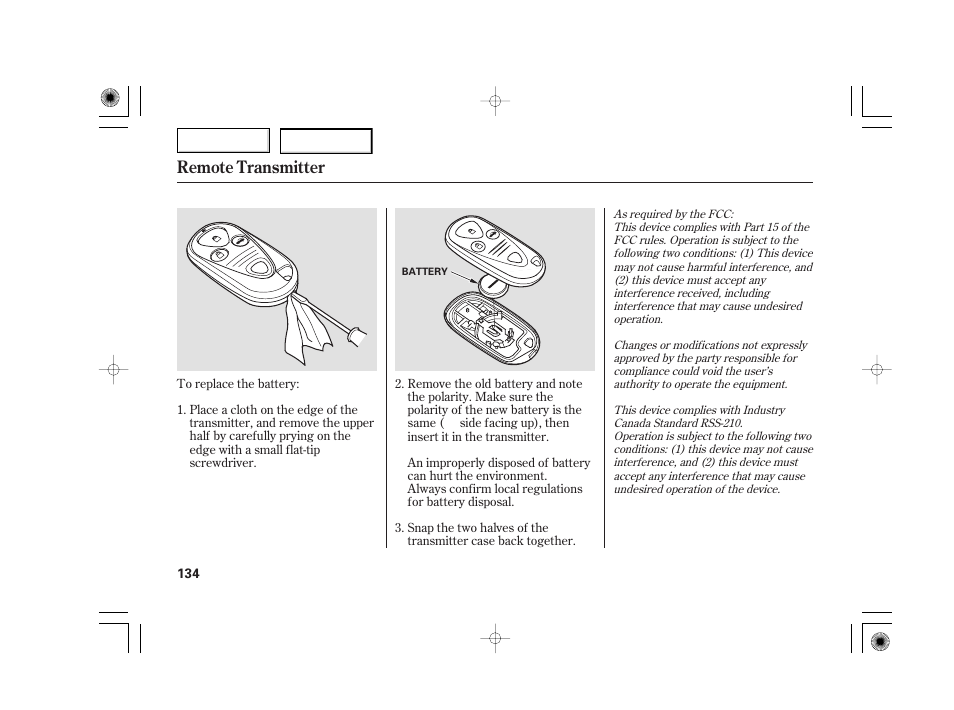 Remote transmitter | Acura 2007 TSX - Owner's Manual User Manual | Page 137 / 379