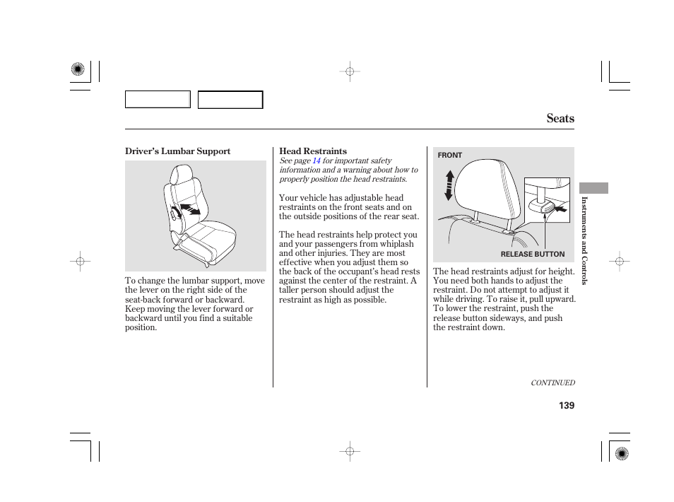 Seats | Acura 2007 TSX - Owner's Manual User Manual | Page 142 / 379