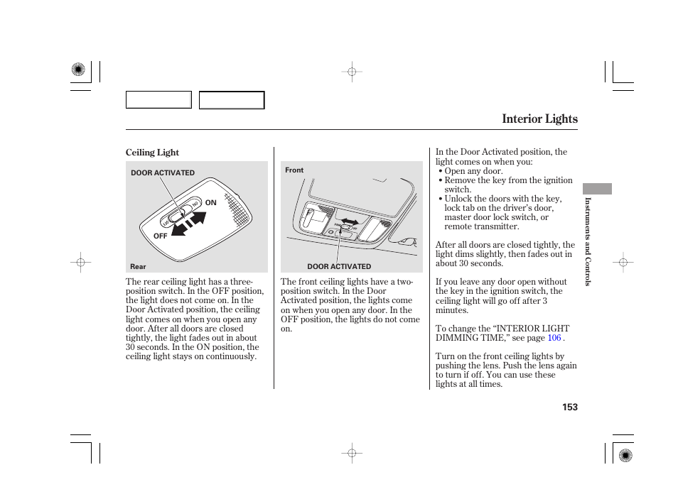 Interior lights | Acura 2007 TSX - Owner's Manual User Manual | Page 156 / 379