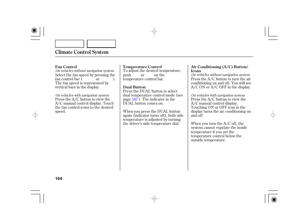 Climate control system | Acura 2007 TSX - Owner's Manual User Manual | Page 167 / 379