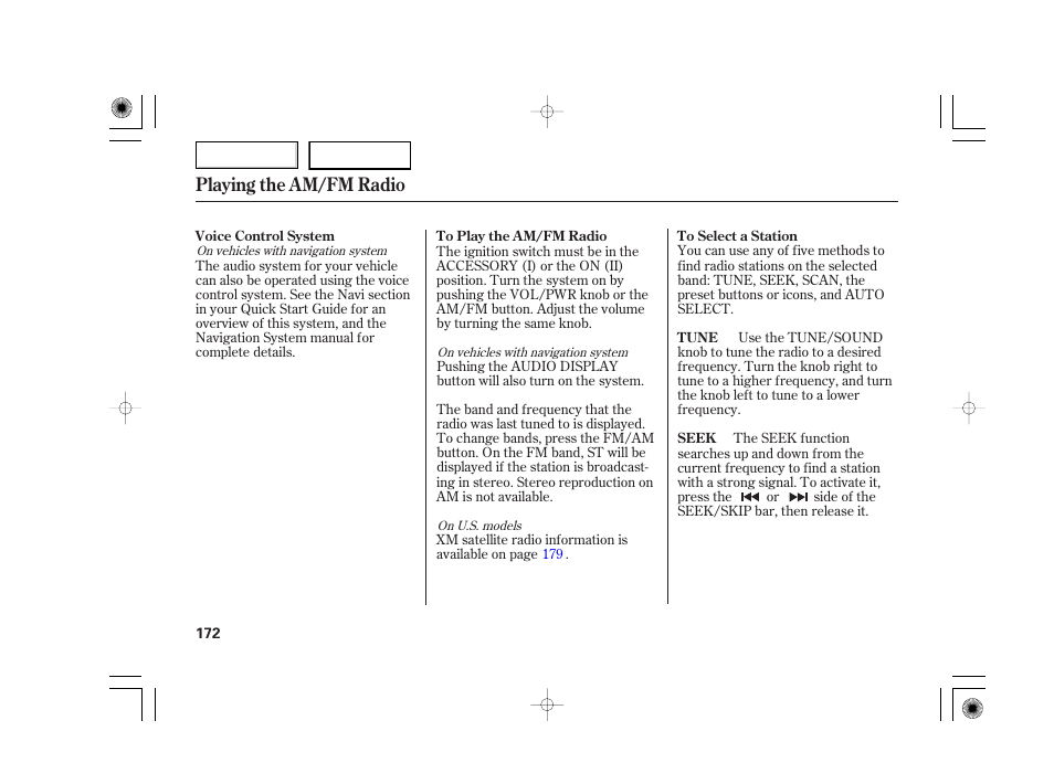 Playing the am/fm radio | Acura 2007 TSX - Owner's Manual User Manual | Page 175 / 379